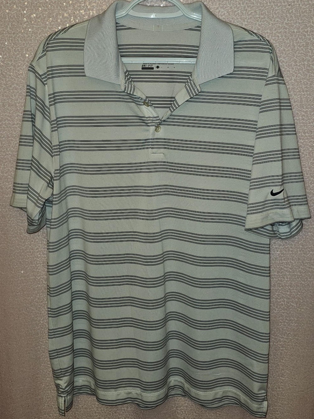 Nike white and Dark Gray Striped Men's Polo